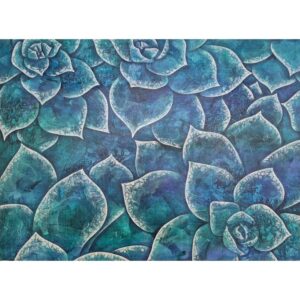 Peaceful mixed media painting by an Ontario-based Canadian artist, featuring delicate botanicals layered with thin washes of acrylic paint. Soft textures and natural forms create a calming, organic composition.