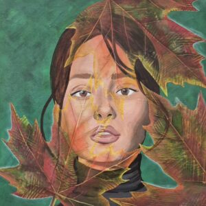 Peaceful acrylic painting by an Ontario-based Canadian artist, featuring delicate botanicals layered with thin washes of acrylic paint. Soft textures and natural forms create a calming, organic composition.